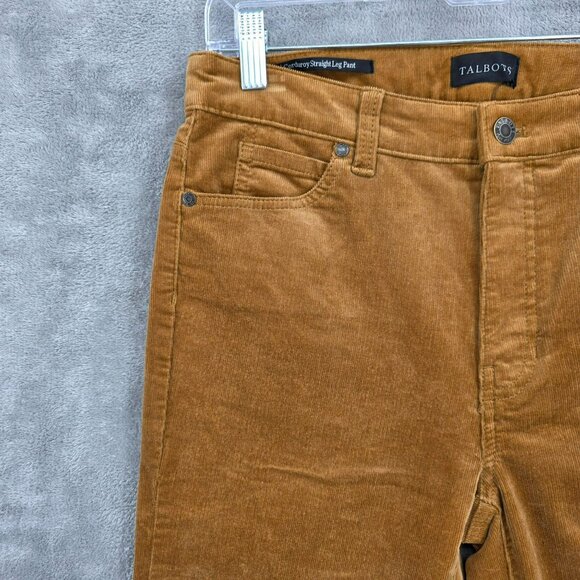 Talbots Corduroy Pants 2 Camel Brown High Waist Straight Leg Cotton Stretch New - Picture 4 of 11